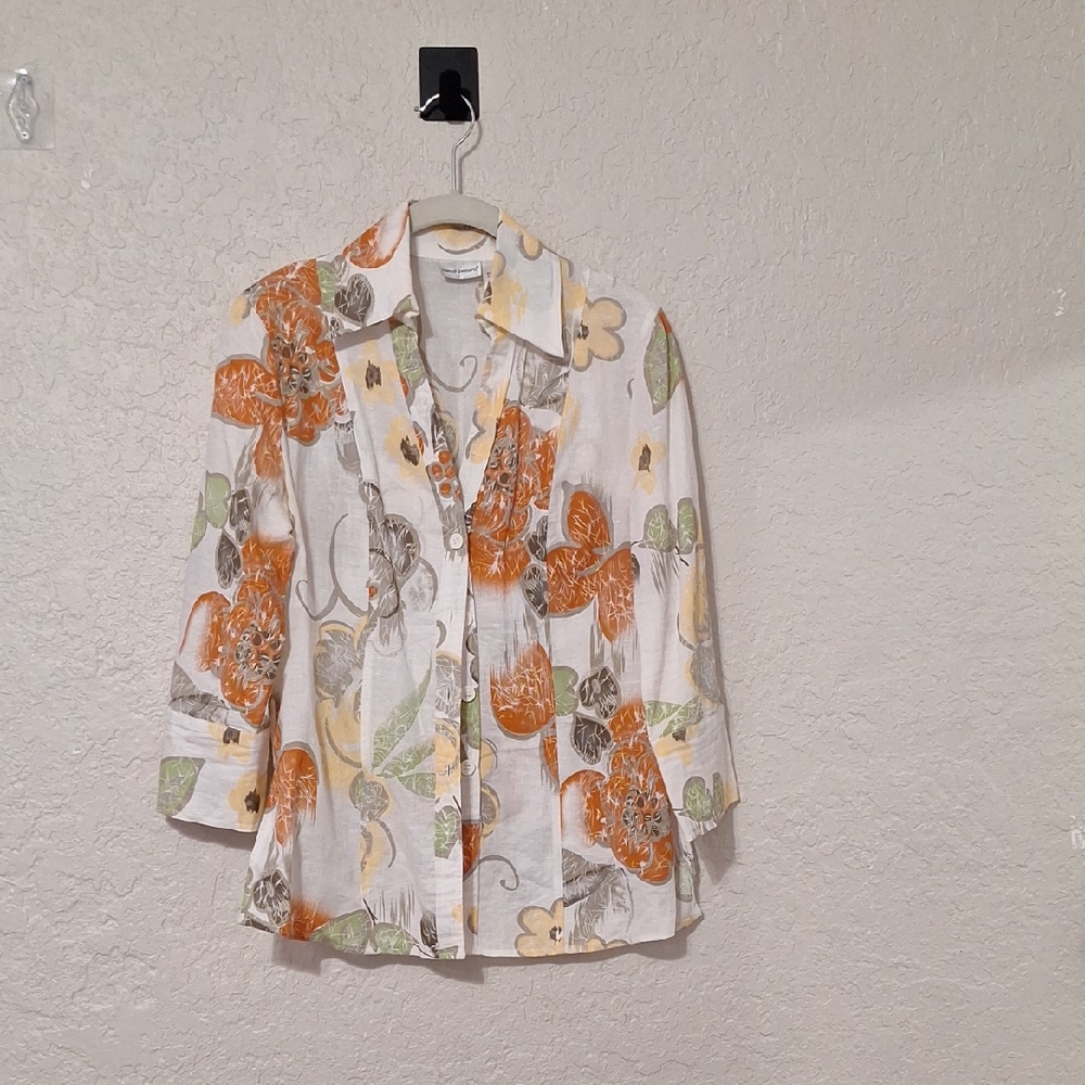 Harve Benard Cream and Yellow Linen Blend Top